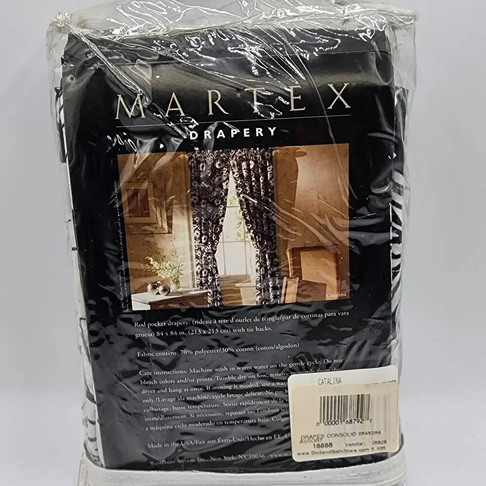 VTG Martex Catalina Black White Floral Rod Pocket Drapes Curtains 84x84 Tiebacks
